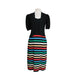 Vintage 70s St John Knit Dress + Bolero Jacket Set Black w/Rainbow Stripe