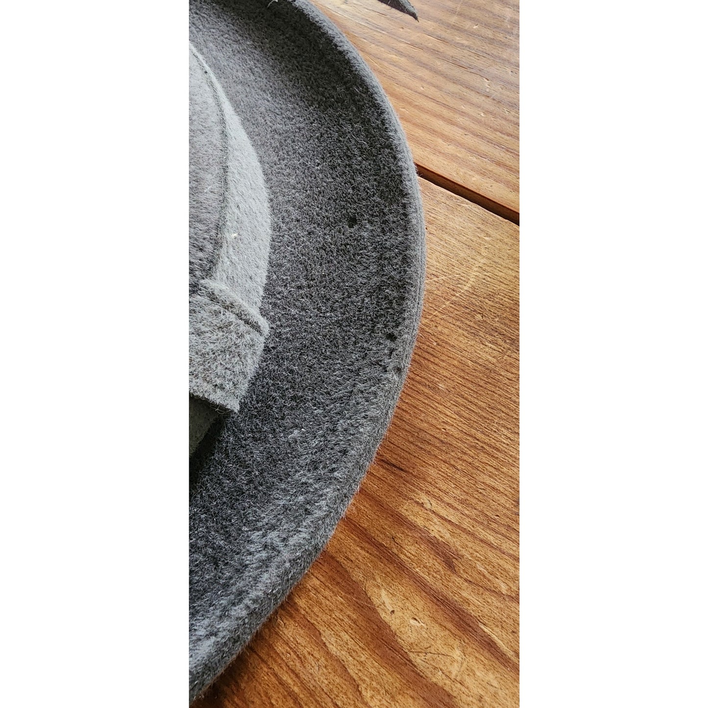 Vintage 70s HALSTON Gray Wool Felt Fedora Hat w/ Feather Wide Brim