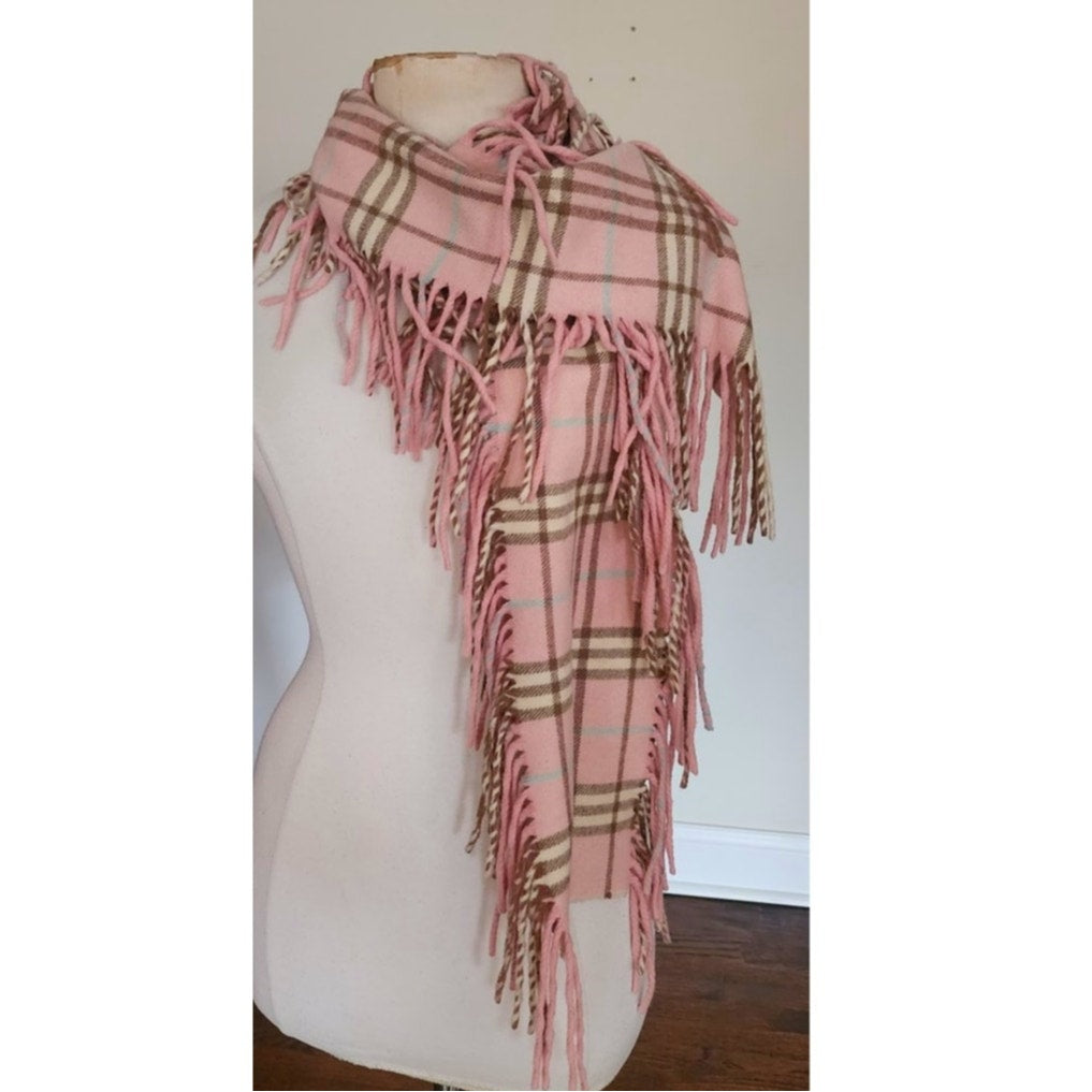 Vintage Burberry Scarf Cashmere Plaid Nova Check Fringed