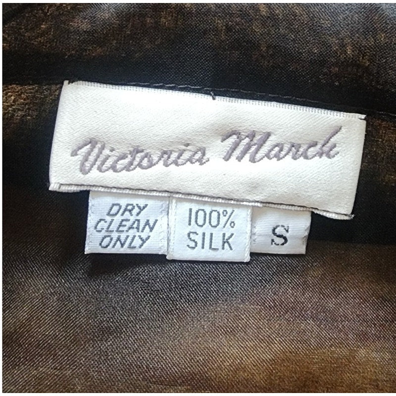 Vintage 90s Designer Blouse Black Sheer Silk Shirt Tie Front Victoria March Chicago