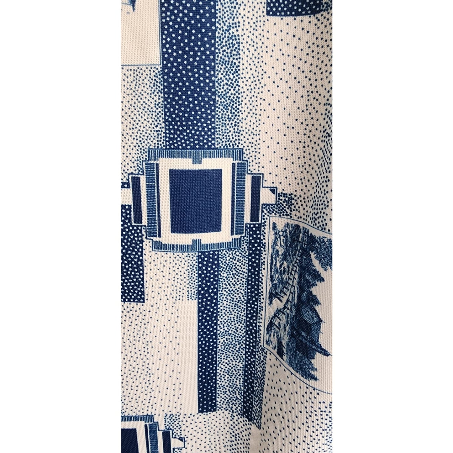 Vintage 70s Novelty Print Mens Shirt Button Down Blue White