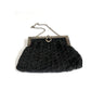 Antique Black Crochet Bag Silver Metal Etched Frame Edwardian 1910s Purse
