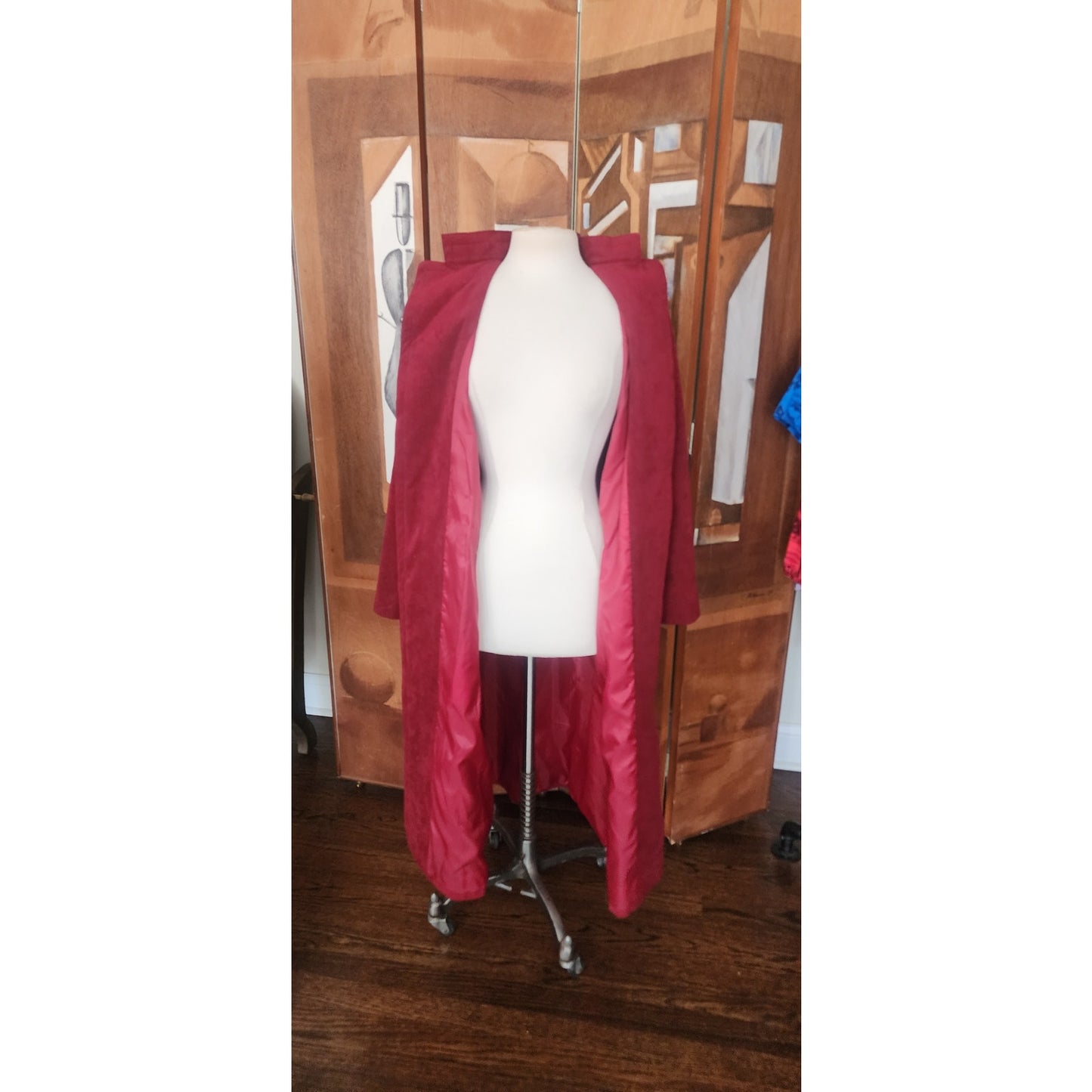 Vintage 1970s Pauline Trigère Ultrasuede Coat Burgundy Red Maxi Trench