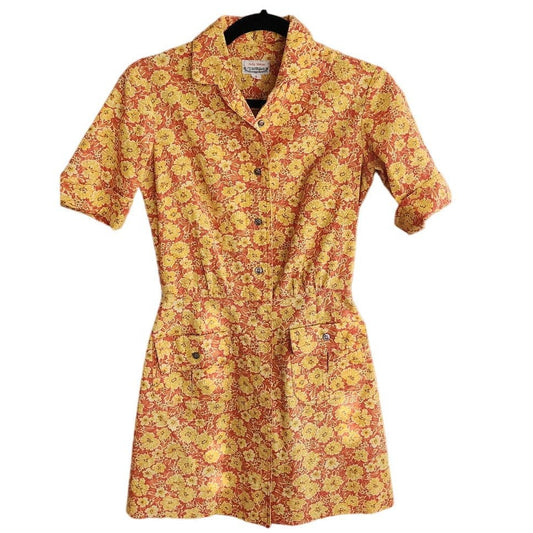 Vintage 60s Summer Dress Yellow Floral Print The Villager