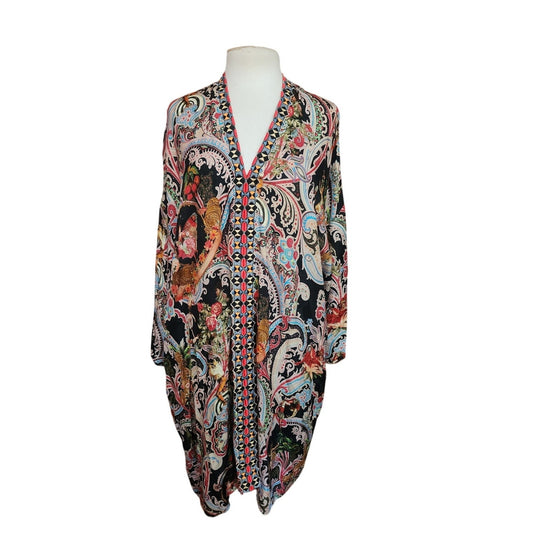 Vintage Y2K Etro Milano Silk Tunic Dress Victorian Paisley Katfan Maximalist Boho