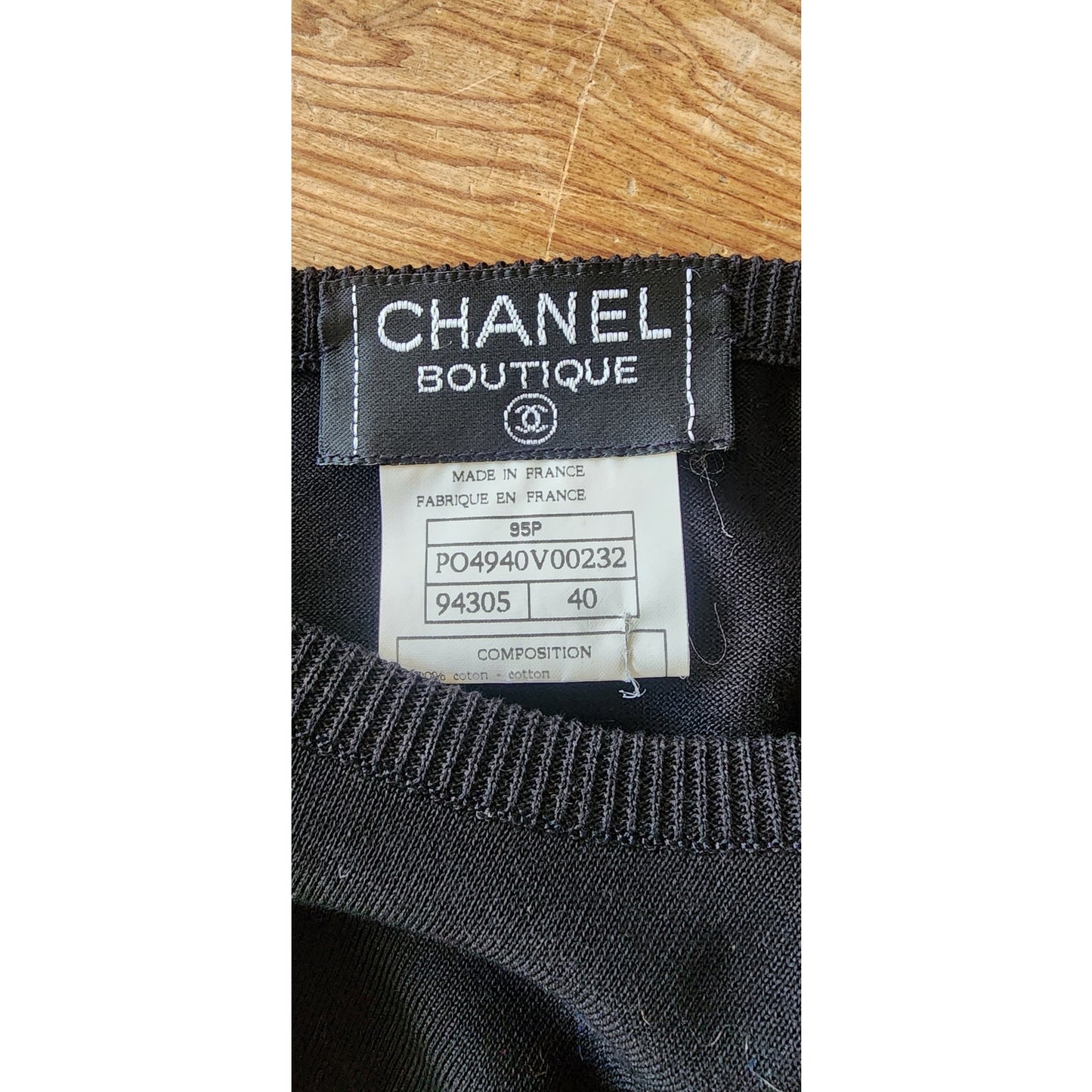 Vintage 90s CHANEL Sweater Black Cotton Long Sleeve Top CC Logo / FR 40