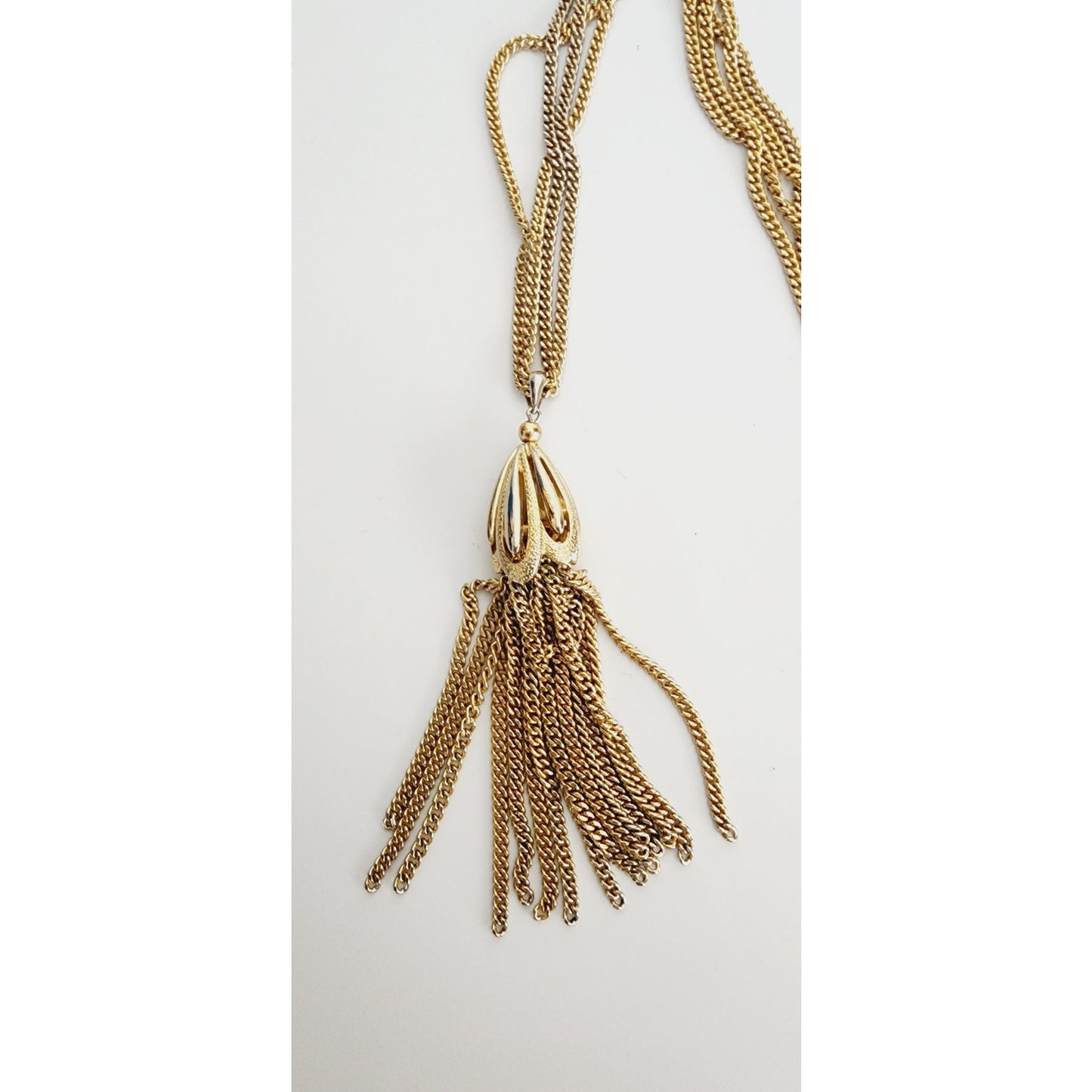 Vintage 60s Monet Tassel Necklace Goldtone Metal