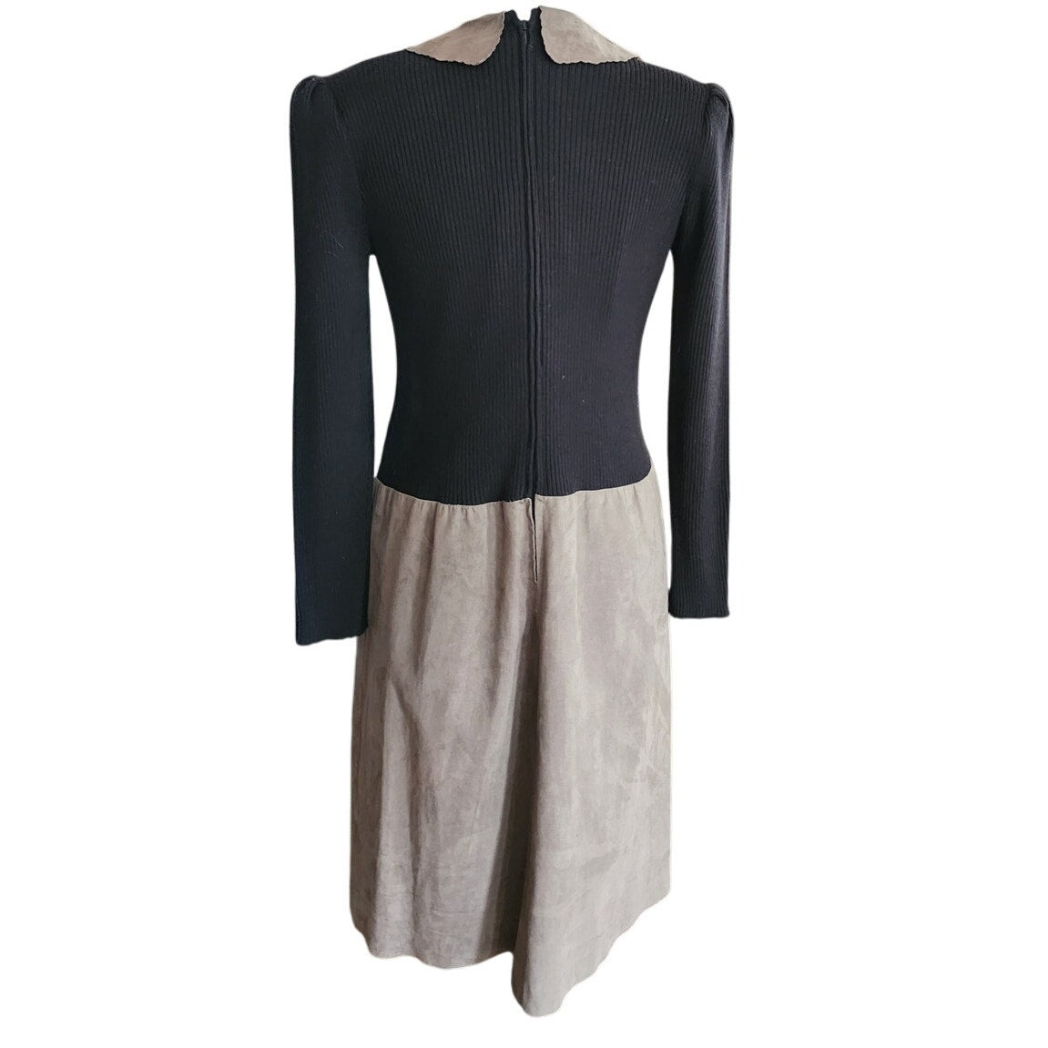 Vintage 1980s CIAO Dress Drop Waist Black Knit Gray Faux Suede / M