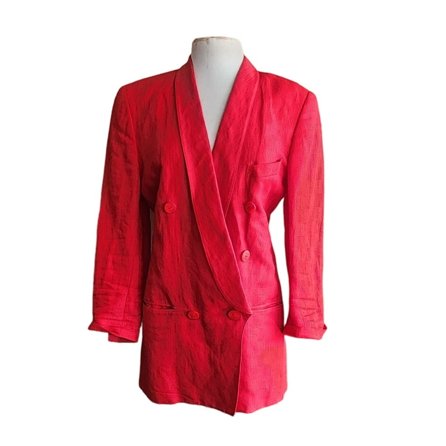 Vintage 80s Red Blazer Power Shoulders Jacket Michi Moon Sanyo