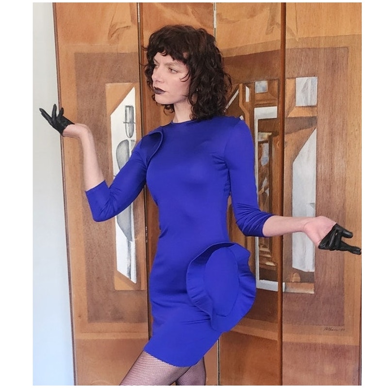 2010s Alexander McQueen Electric Blue Bodycon Ruffle Dress