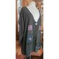 Vintage 1990s Blue Fish Top Cardigan 1999 Earth Garden Gray Linen Patchwork Hand Painted V Neck