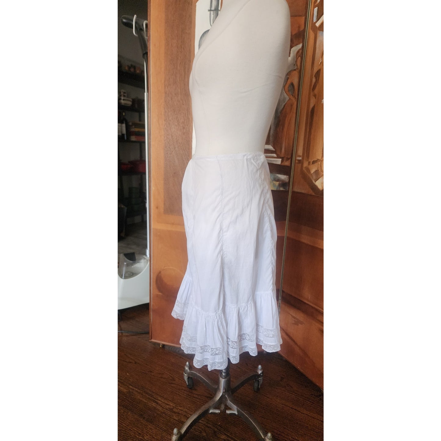 Antique White Cotton Bloomers Underwear Pantaloons Open Crotch Lace Trim
