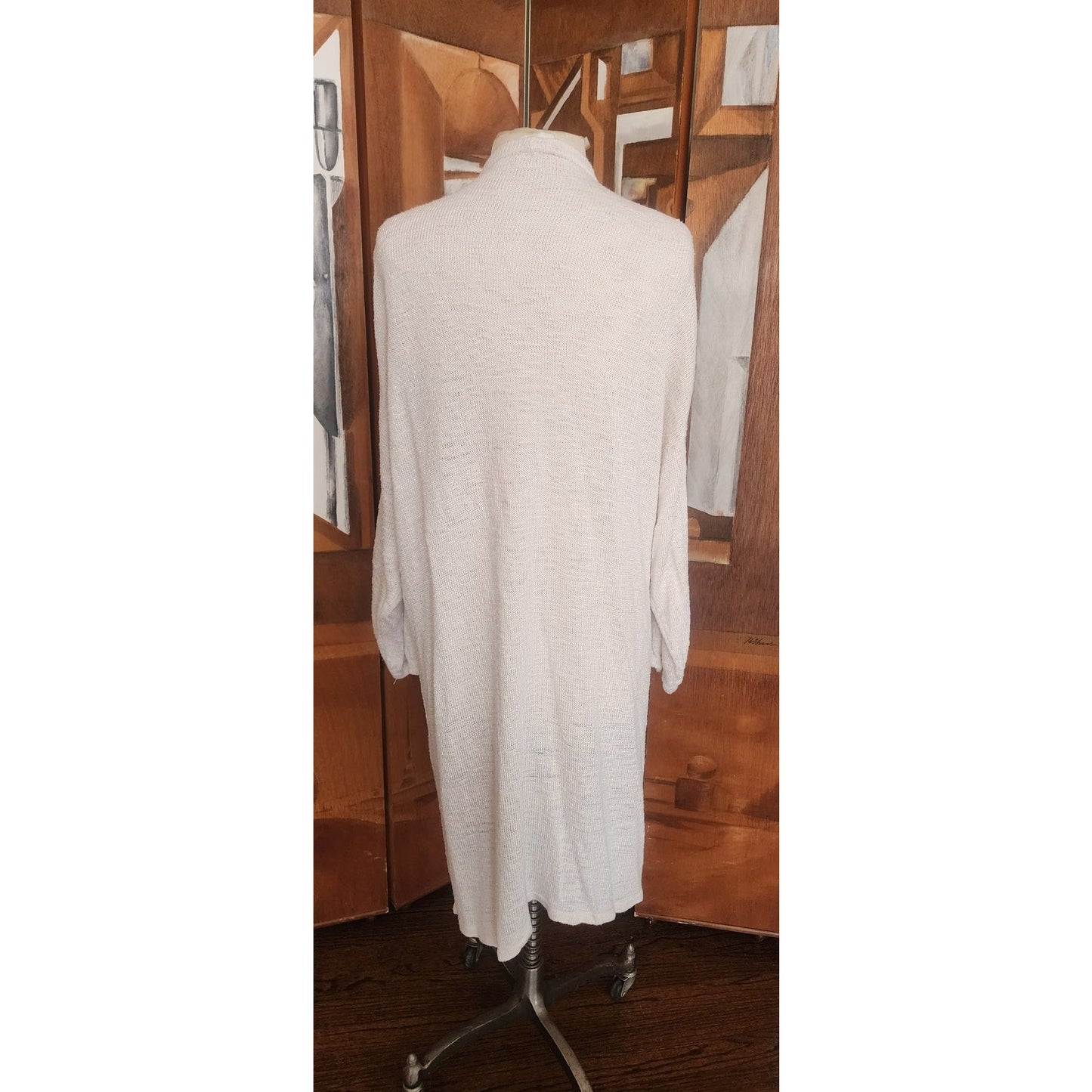 Vintage 1980s Maria Rodriguez Chicago Cardigan Duster Long Jacket Cream Knit L