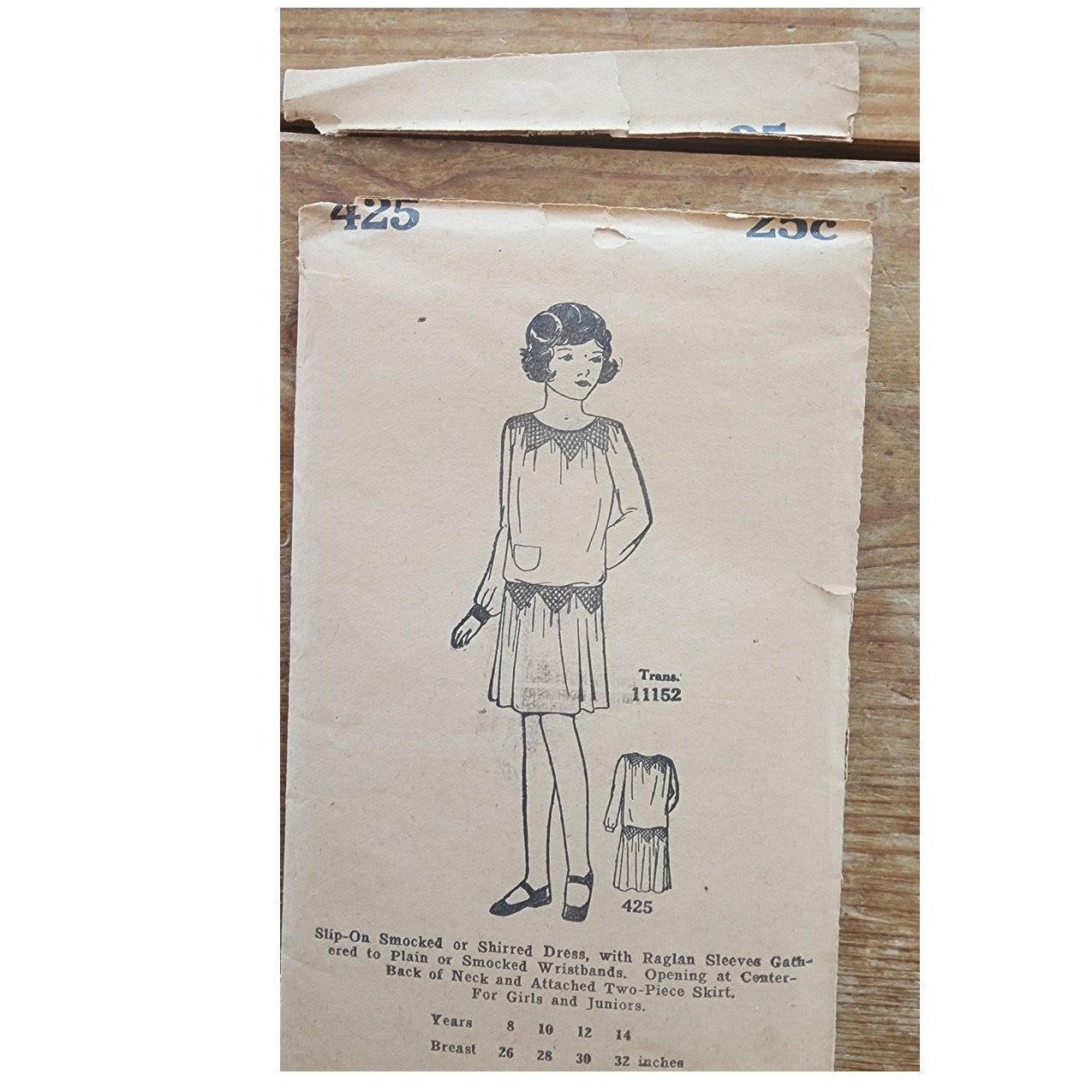 Vintage 20s Chicquette Sewing Pattern 425 Girls Smocked Shirred Dress UNCUT