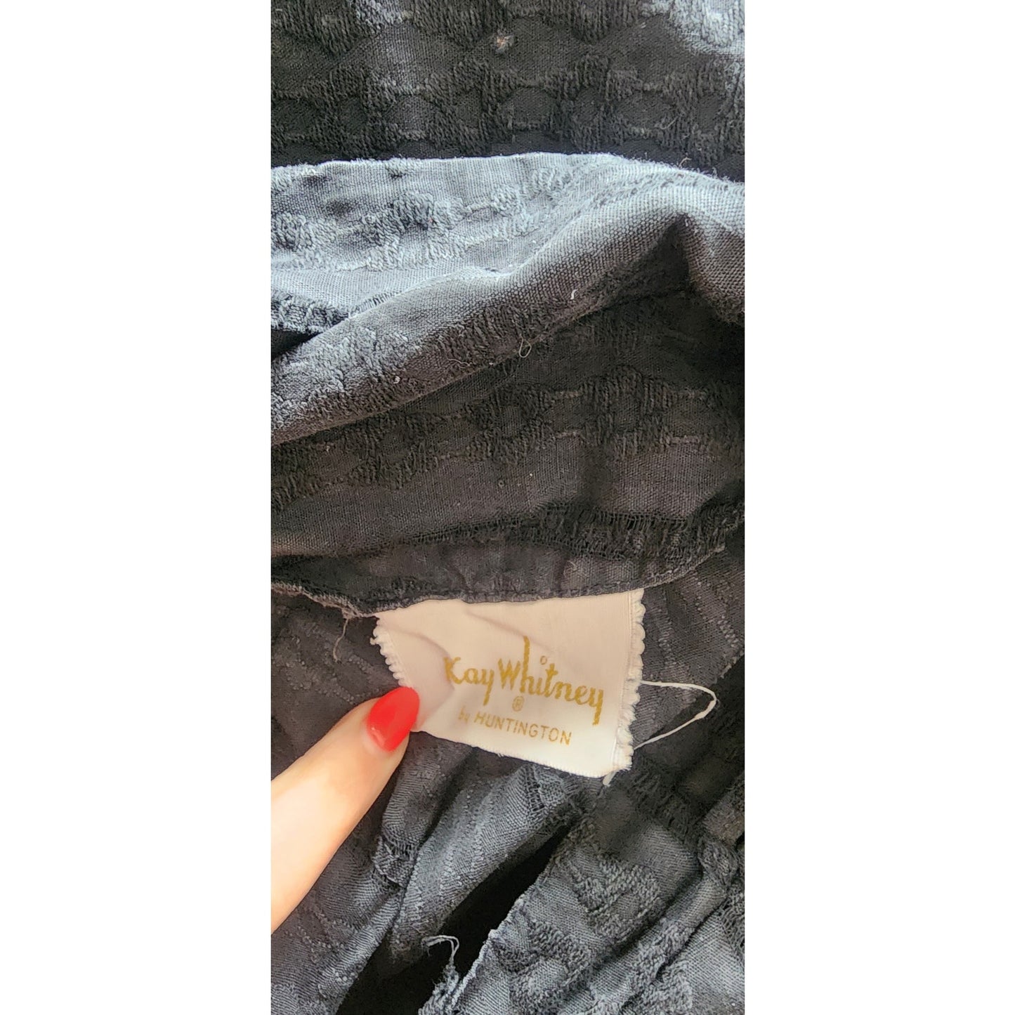 Vintage 50s Black Shirtwaist Day Dress Short Sleeve Textured Stripe Kay Whitney