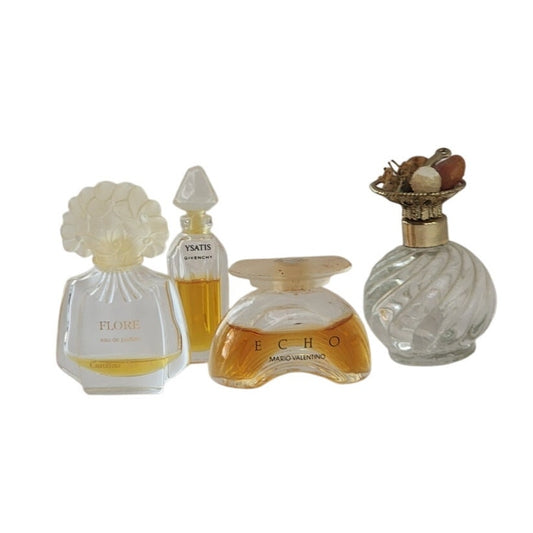 Lot of 4 Vintage Perfume Bottles Minis Collectible Glass Givenchy Valentino Herrera