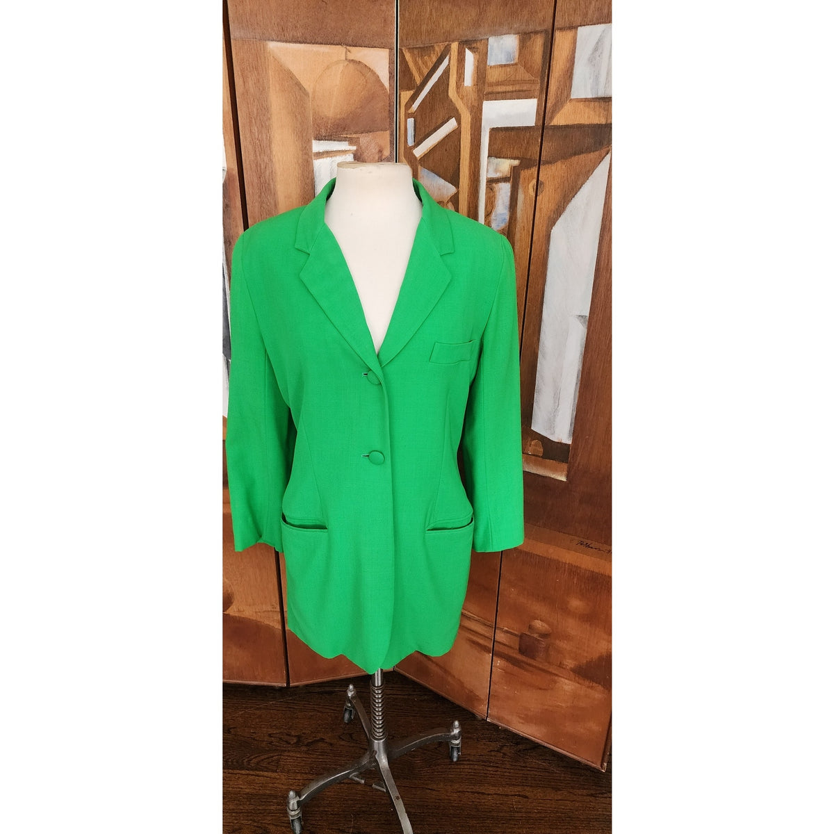 Vintage 1990s DKNY Women's Green Single Button Blazer Jacket