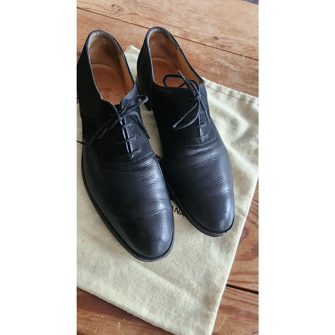 Vintage GRAVATI Womens Derby Shoes Black Lace Up Oxfords Suede Leather 10 1/2 N