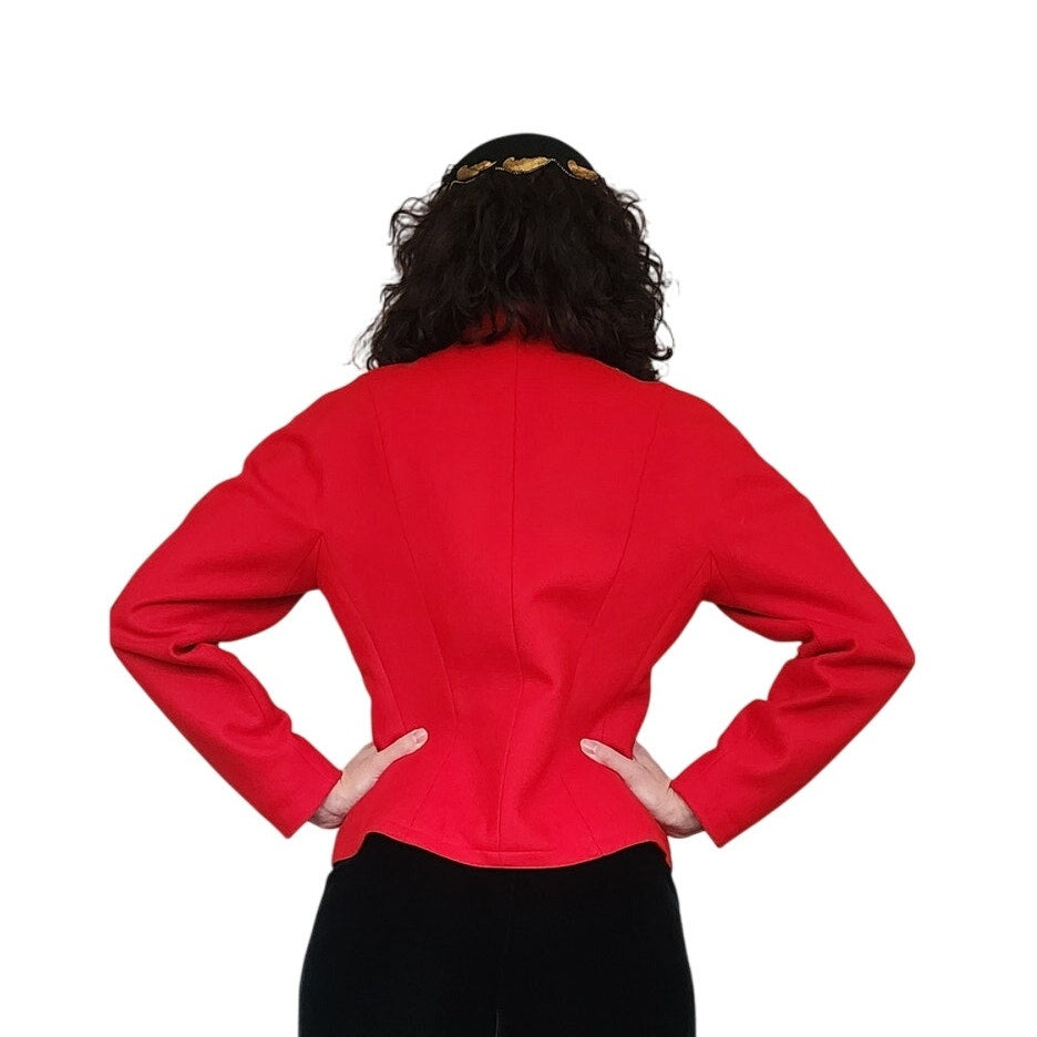 Vintage 1980s Guy Laroche Fitted Blazer Red Wool Jacket Diagonal Buttons / M