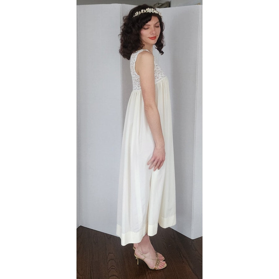 Vintage 70s Peignoir Cream Lace Robe & Long Slip Dress Iris Lingerie