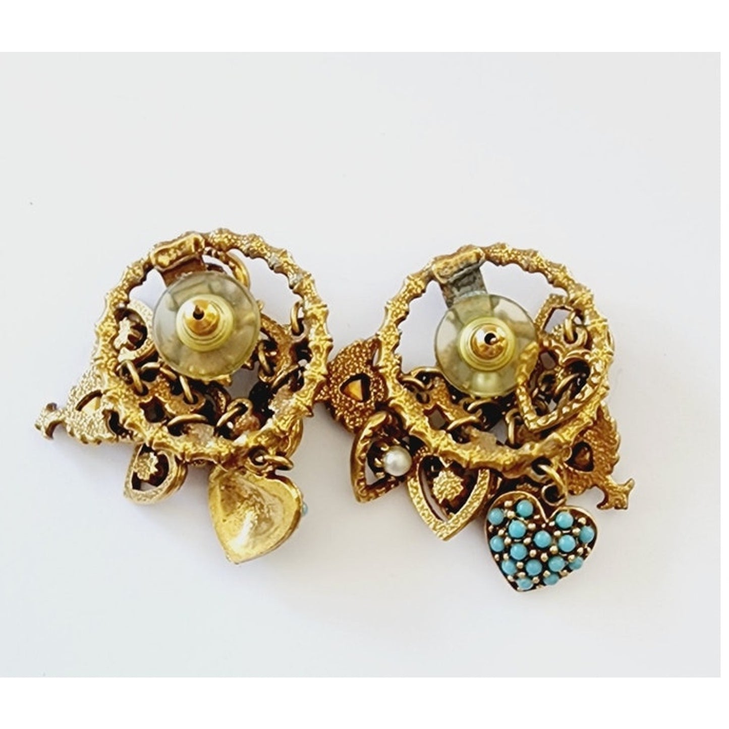 Vintage Charm Earrings Signed VA Goldtone