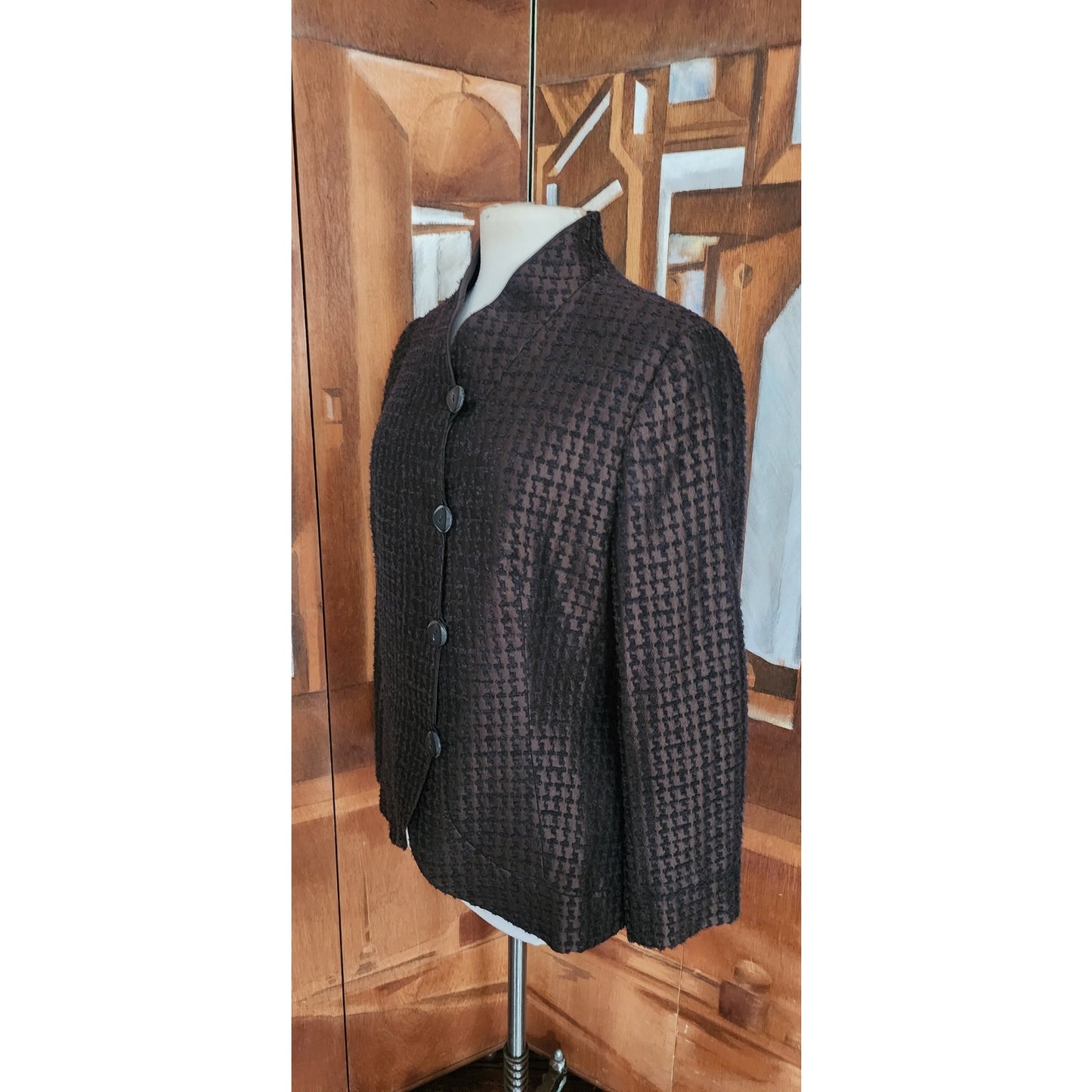 VTG 2000s Armani Collezioni Brown Houndstooth Textured Blazer Jacket / Large