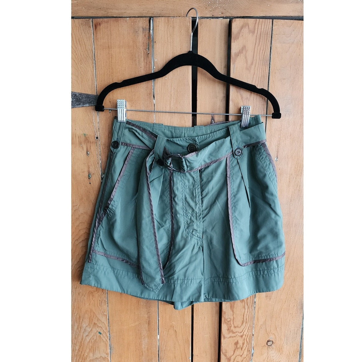 Y2K Dries Van Noten Silk Shorts Cropped Cargo  Blue Green