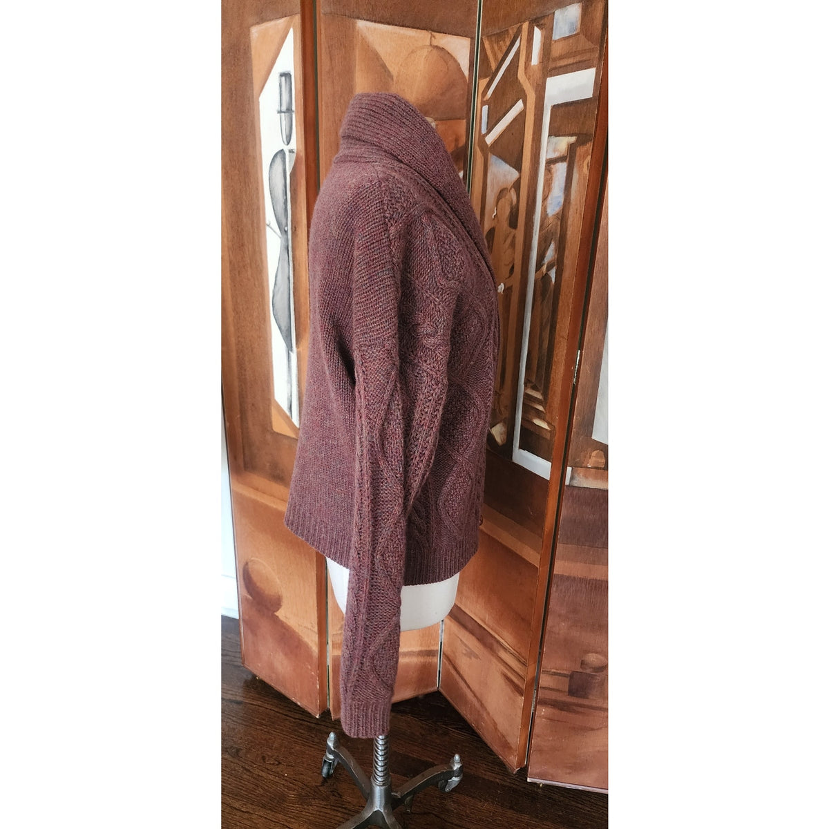 Vintage 1980s Gap Cardigan Sweater Chunky Brown Cable Knit  Shetland Wool