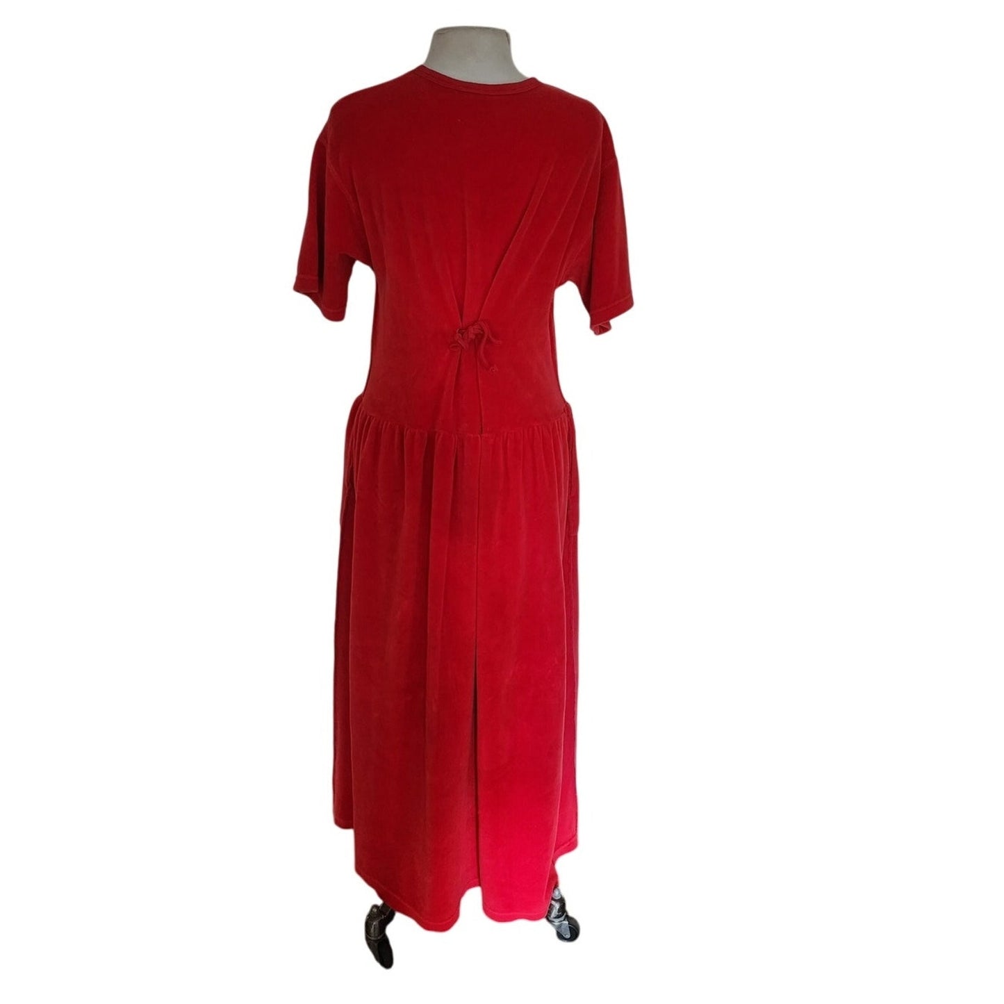 Vintage 90s Sonia Rykiel Red Dress Red Velour Drop Waist w/Logo Emblem