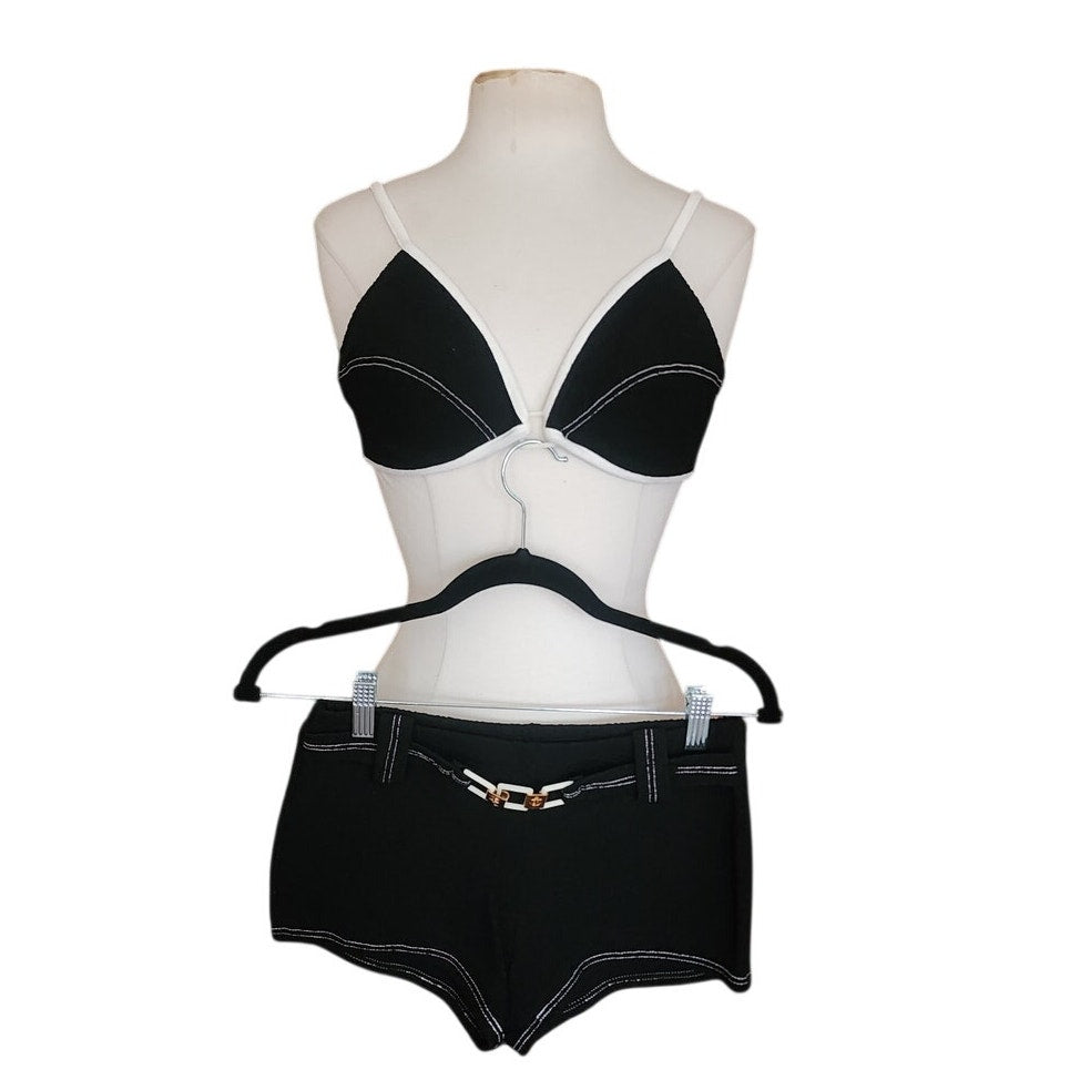 Vintage 60s Black White Bikini Set Bullet Bra + Boy Shorts Majorca Athenee Greece