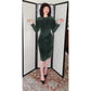 Vintage 80s Green Suede Dress Gold Button Back Firenze