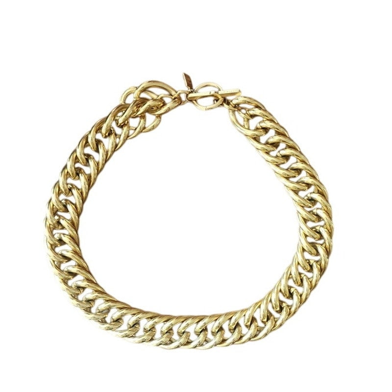 Vintage 80s Anne Klein Chunky Cuban Chain Link Choker Necklace Gold Tone