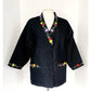 Vintage Asian Quilted Jacket Black w/Floral Embroidery