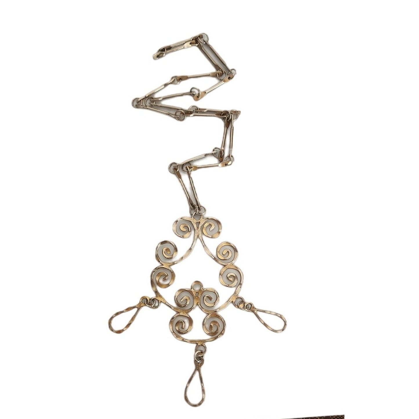 Vintage 1960s Boho Pendant Necklace Spiral Scrolls