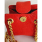 Vintage 90s Judith Leiber Bag Red Lizard Leather Gold Minaudiere