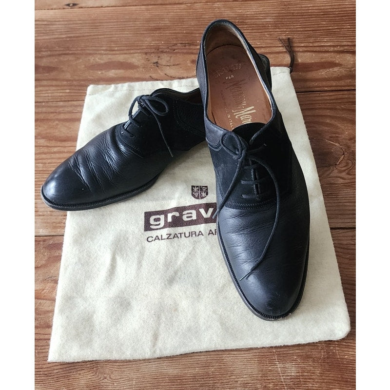Vintage GRAVATI Womens Derby Shoes Black Lace Up Oxfords Suede Leather 10 1/2 N
