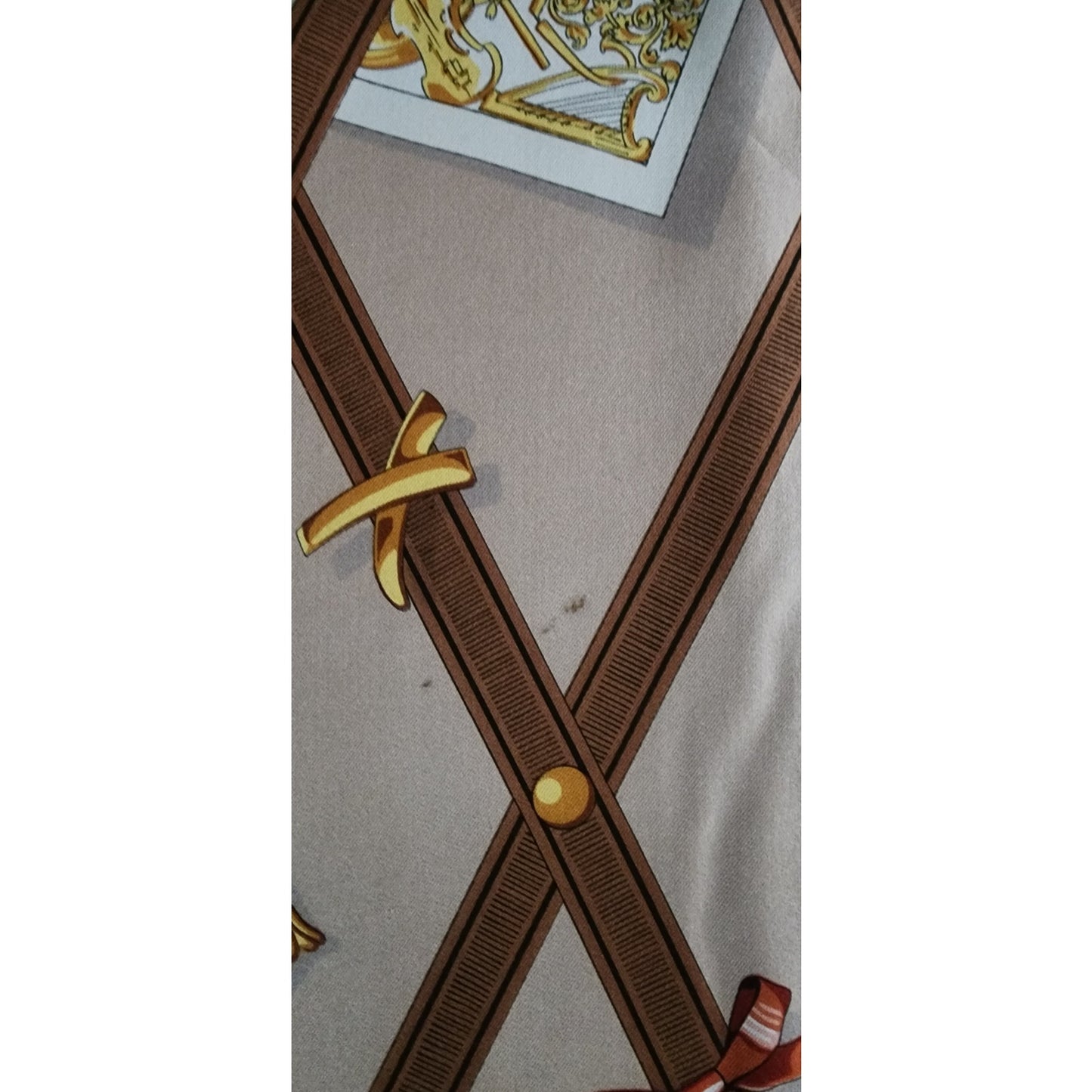 Vintage 90s Paloma Picasso Scarf Silk Brown Beige Novelty Print Bulletin Board