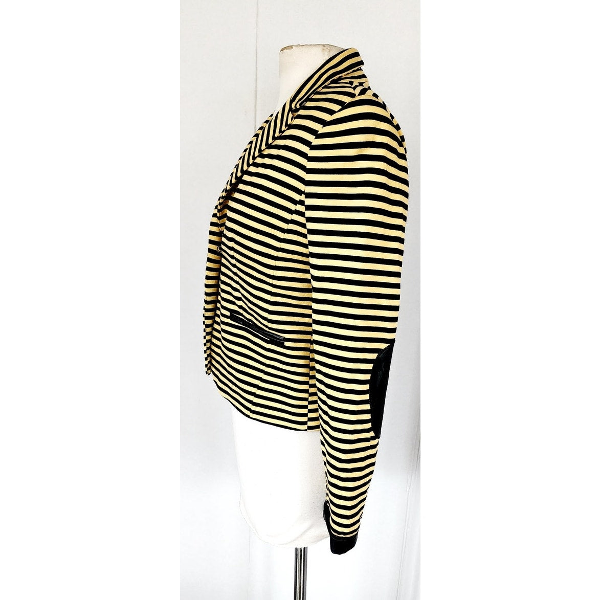 Vintage Cropped Blazer Yellow Black Stripe Fitted Jacket Trazou