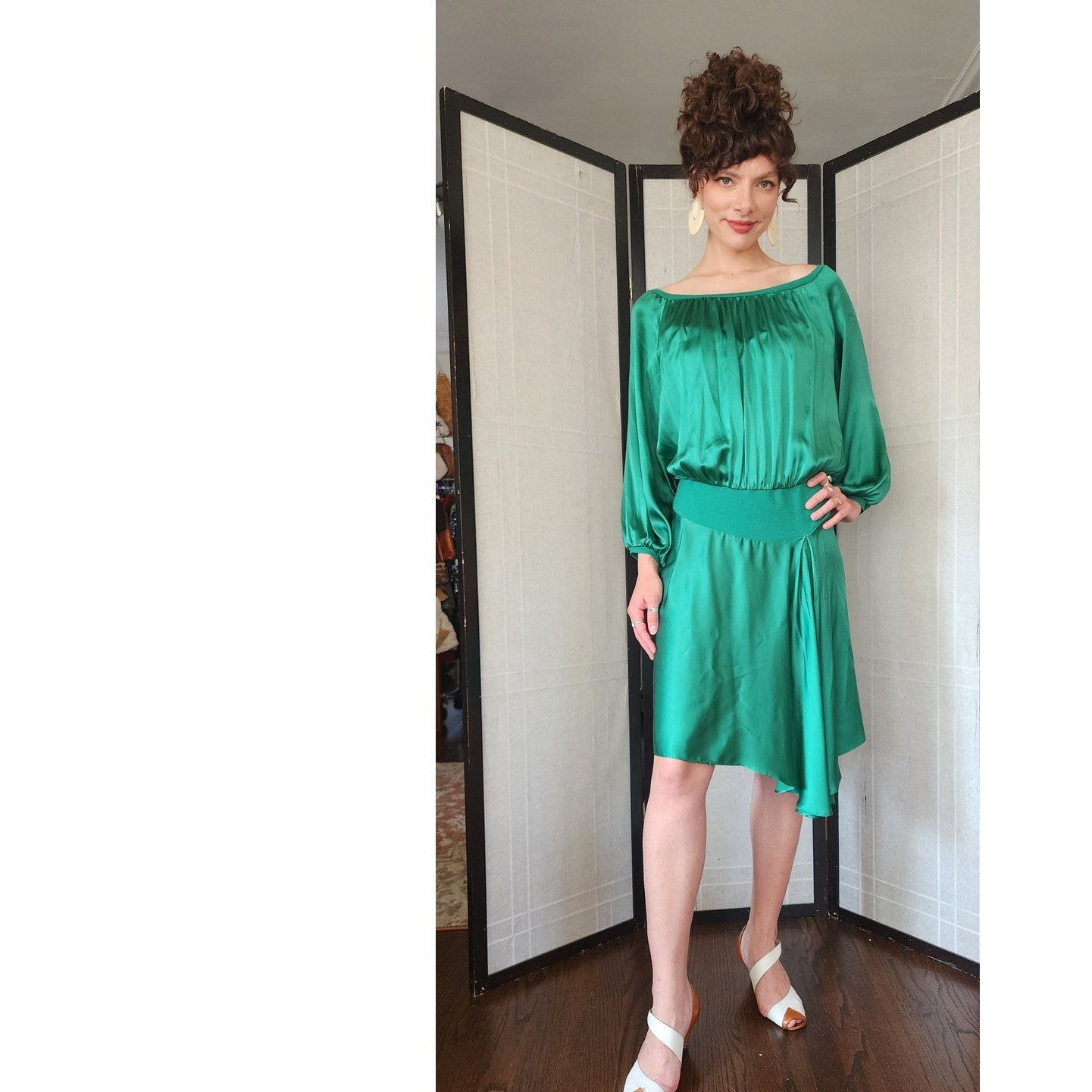 Yves Saint Laurent Green Silk Dress Asymmetrical Hem NWT