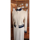 Vintage 70s St John Knit Skirt Suit + Blouse Three Piece Set Cream Navy Blue