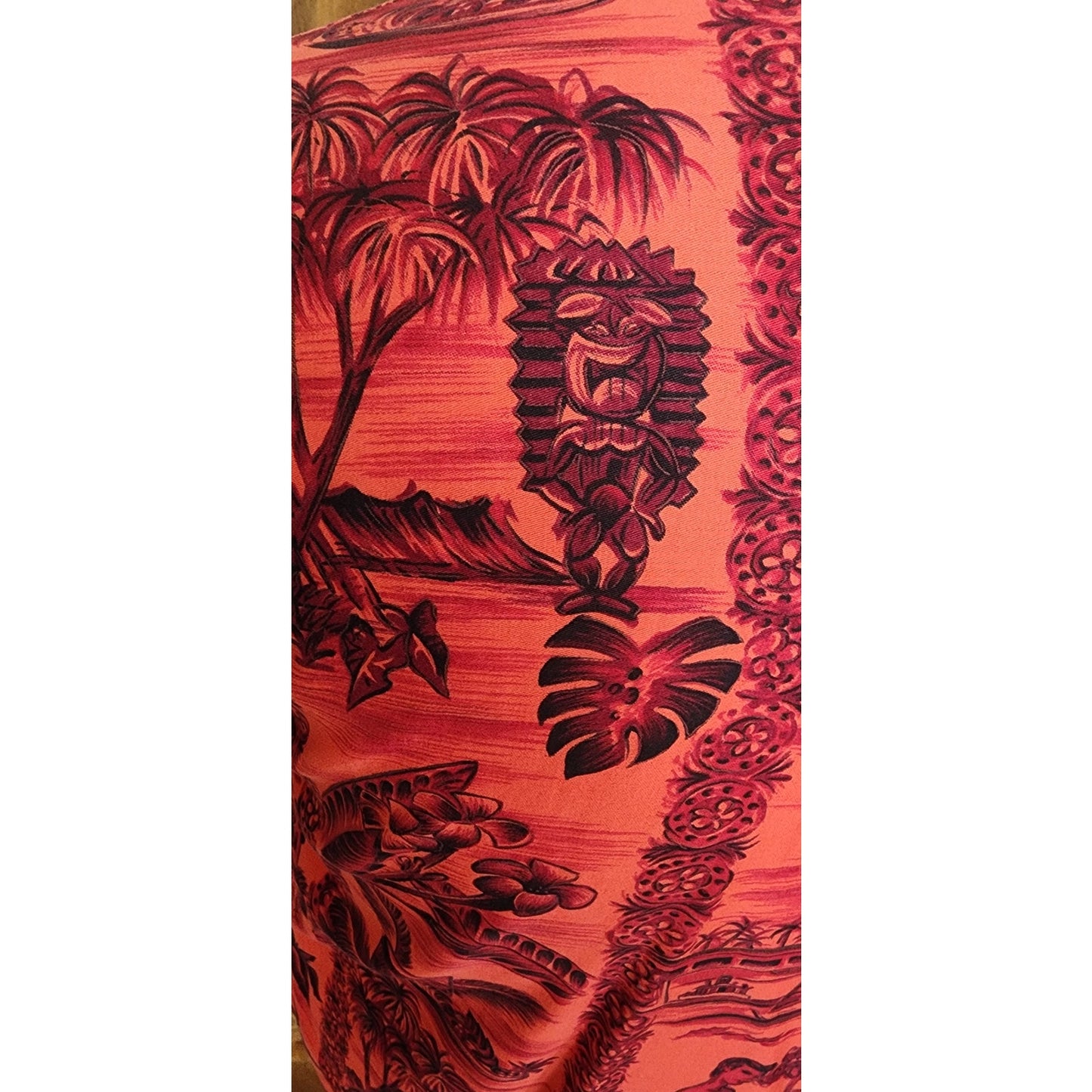 Vintage 60s Men's Red Hawaiian Shirt Surf Scenic Tiki Huts Cotton Short Sleeve