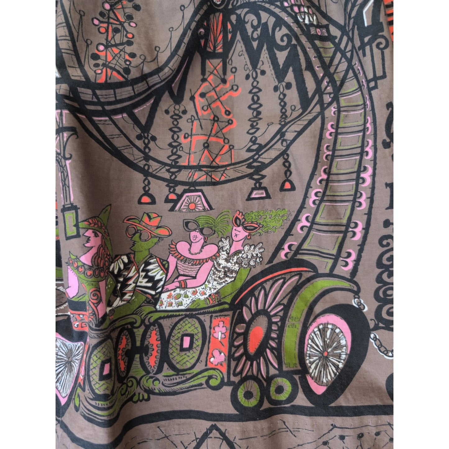 50s Rockabilly Skirt Novelty Cotton Print Circus Folk by Betty Sue