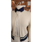 Vintage 1970s St John Suit Santana Knit Jacket Skirt Blouse Cream Navy 3 Piece