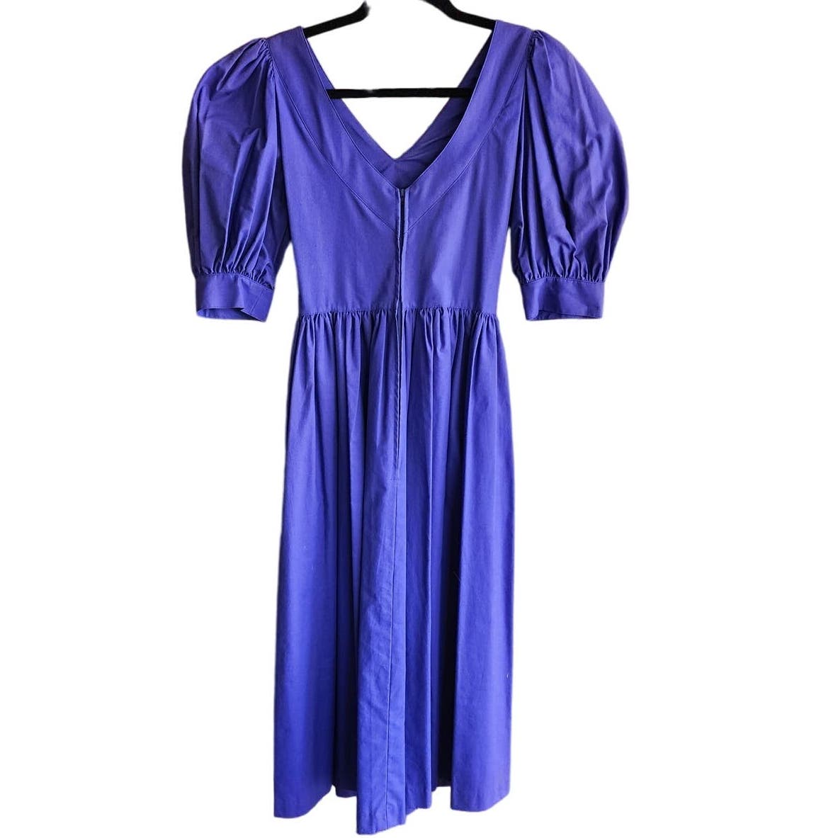 Vintage 80s Laura Ashley Dress Purple Cotton Puffed Sleeves