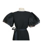 Vintage 1980s Bill Blass Party Dress Black Organza Puffy Sleeve Belted Medium