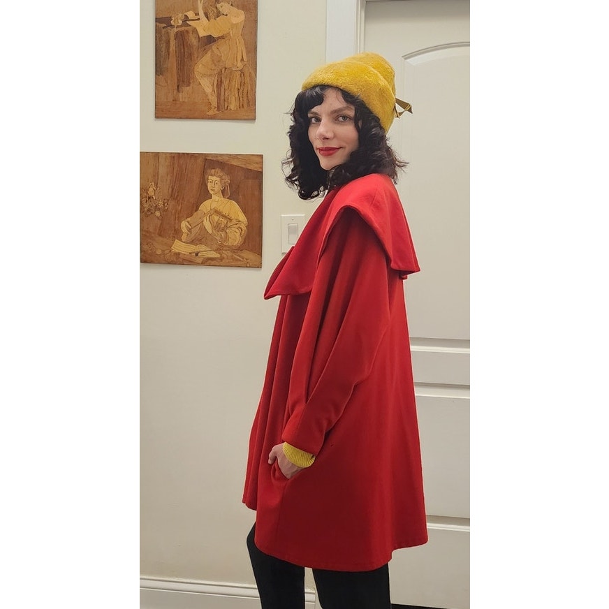 Vintage 90s Red Wool Swing Jacket Hip Length Coat Victoria March Chicago Designer