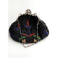 Antique Black Beaded Bag Colorful Flowers Ornate Metal Clasp AS IS