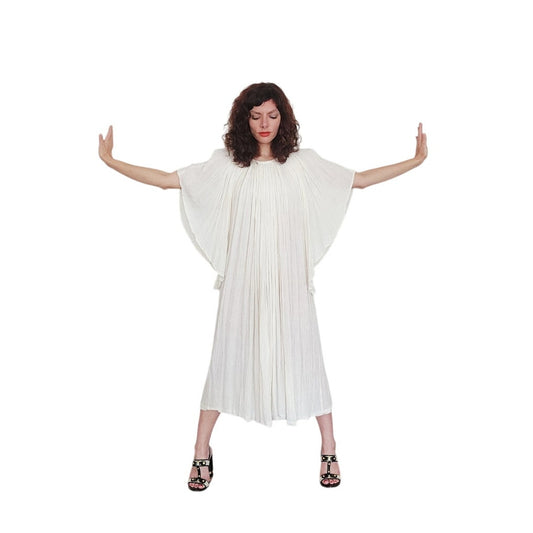 Vintage 1970s Amerikan Climax Caftan Dress White Cream Cotton Angel Sleees Gauzy