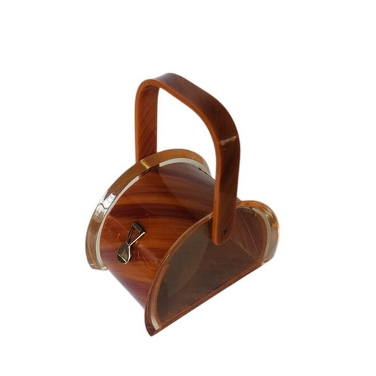 Vintage 50s Mid-Century Modern Brown Tortoiseshell & Clear Lucite Box Purse