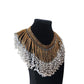Vintage Bib Necklace Boho Fringed Collar Gold Glass Faux Pearl Beads